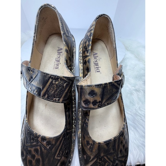 Allegria Mary Jane Shoes Women Black Gold Butterfly Card Print  Size 40 - Picture 9 of 12